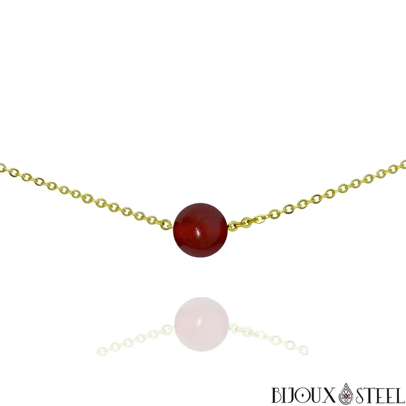 Collier à perle de cornaline en acier inoxydable