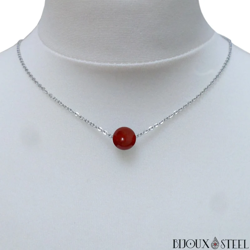 Collier à perle de cornaline en acier inoxydable