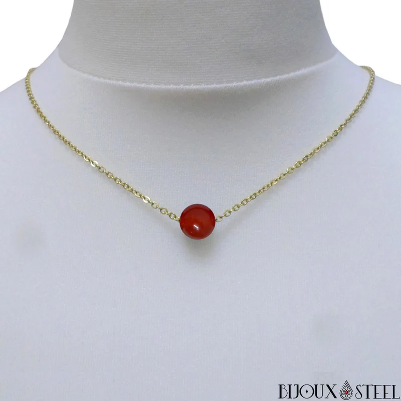 Collier à perle de cornaline en acier inoxydable