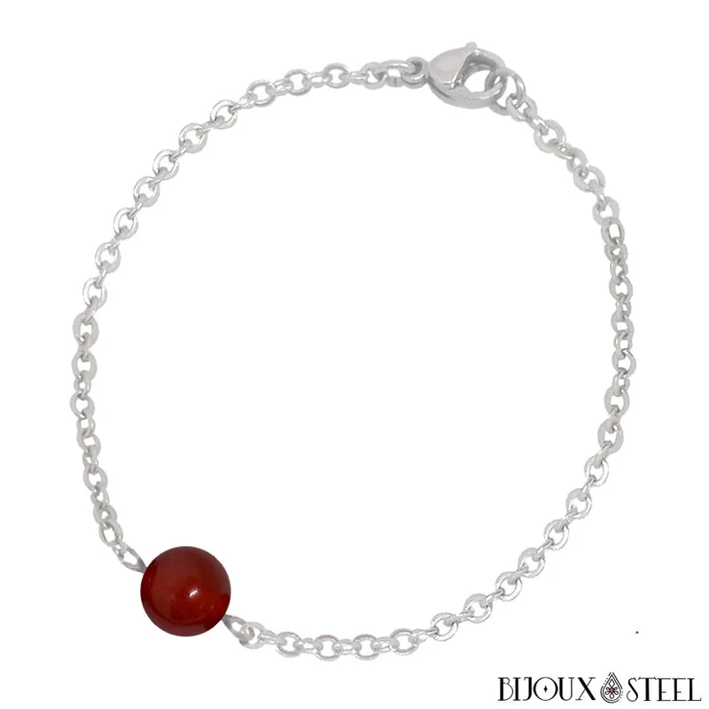 Bracelet à perle de cornaline en acier inoxydable