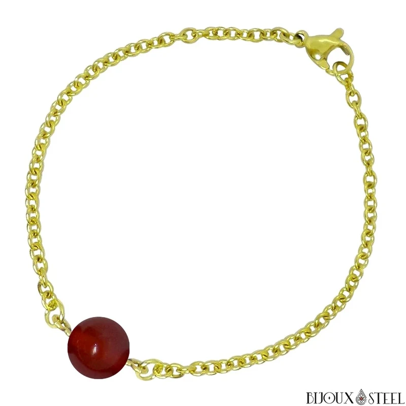 Bracelet à perle de cornaline en acier inoxydable
