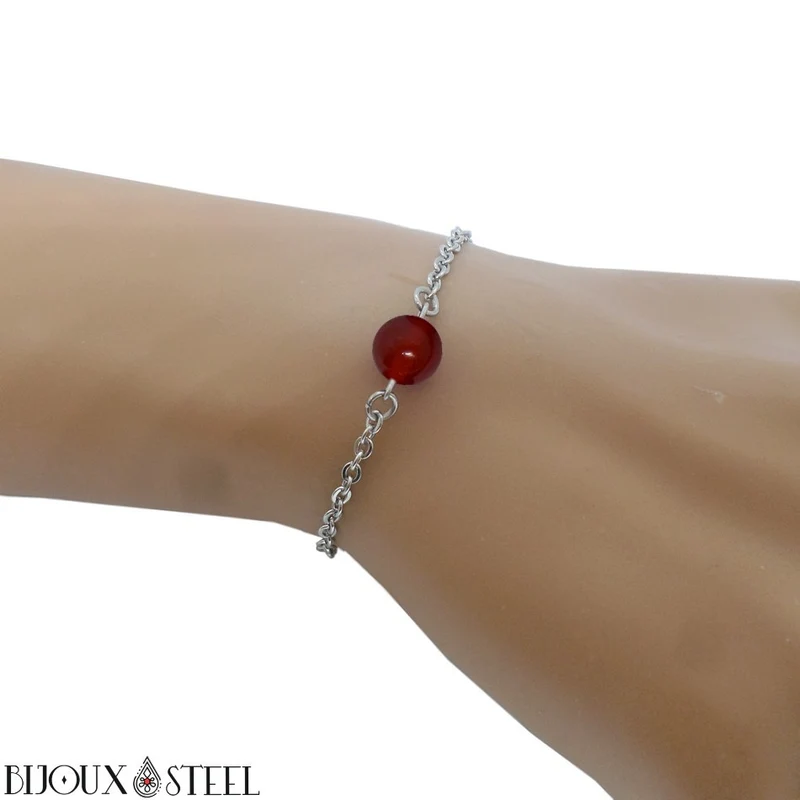 Bracelet à perle de cornaline en acier inoxydable
