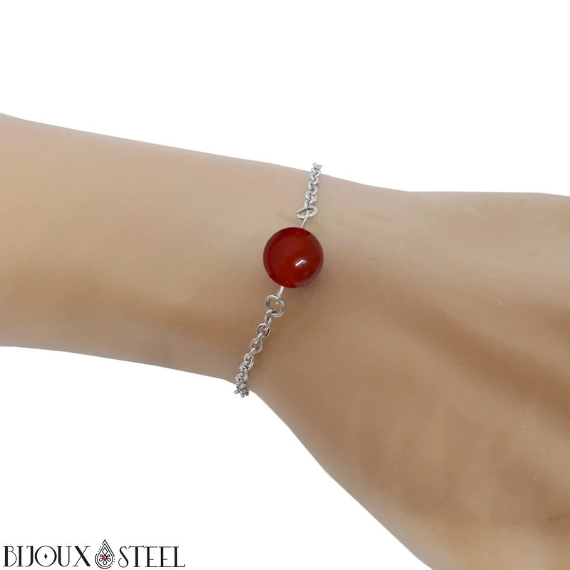 Bracelet à perle de cornaline en acier inoxydable