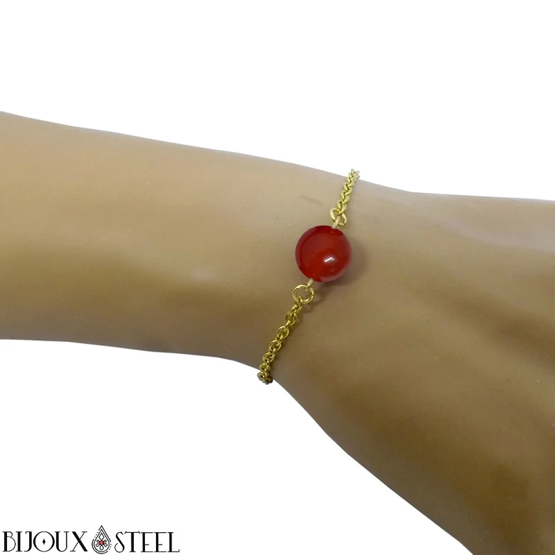 Bracelet à perle de cornaline en acier inoxydable