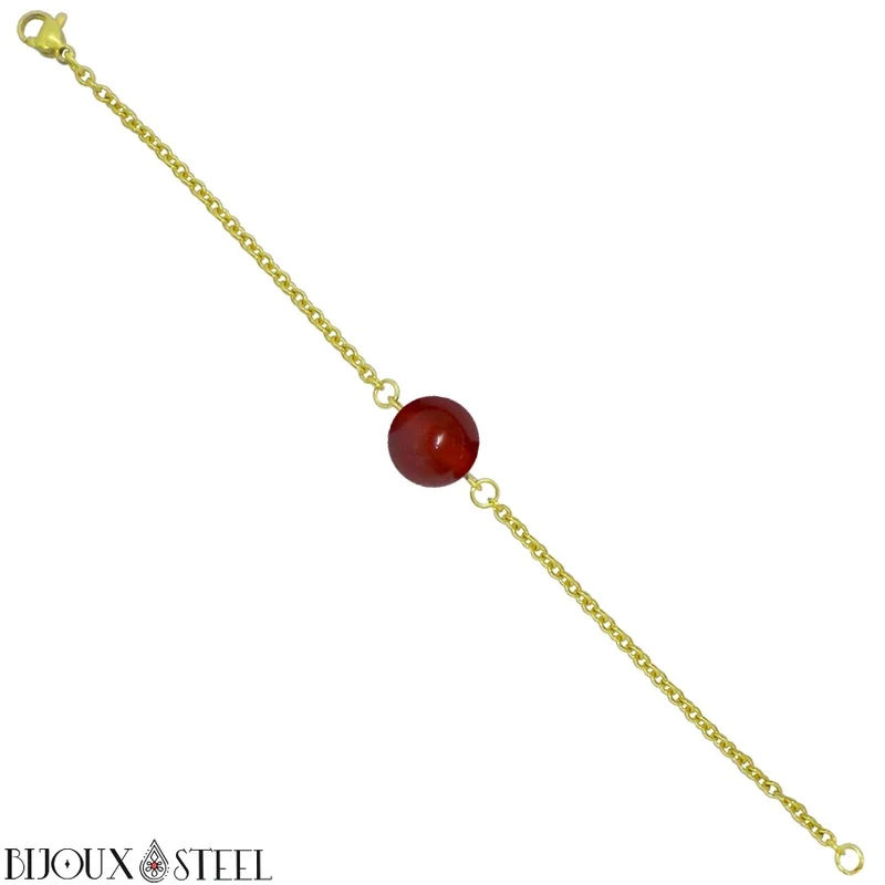 Bracelet à perle de cornaline en acier inoxydable