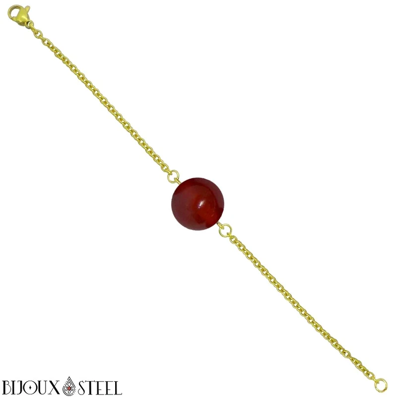 Bracelet à perle de cornaline en acier inoxydable