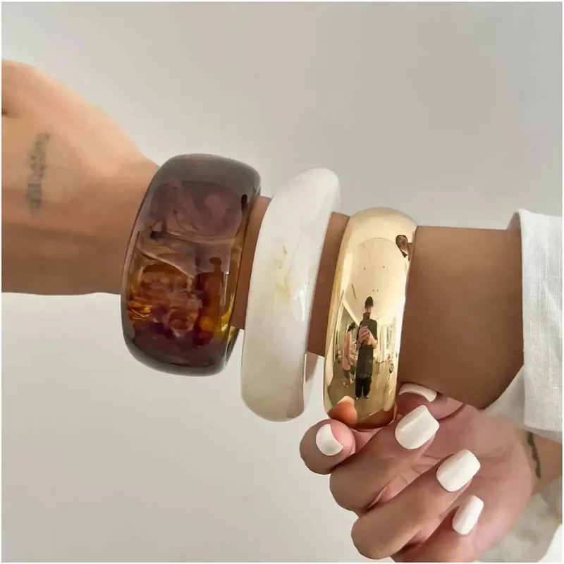 Bracelet Résine Ivoire Effet Pierre