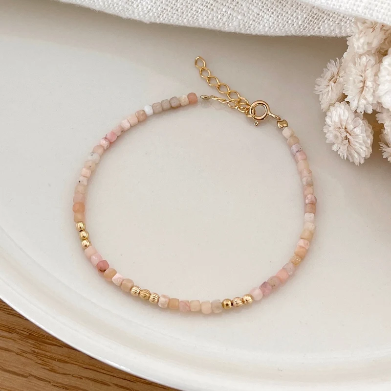 Bracelet "Hamin" opale rose plaqué or