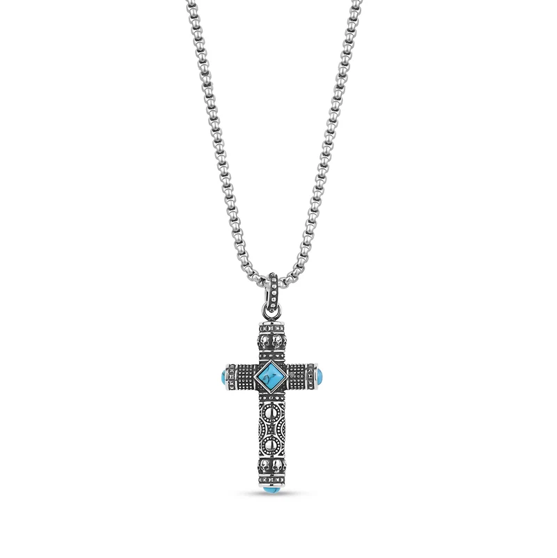 Pendentif croix en forme de crâne et de pierre