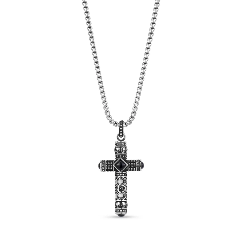 Pendentif croix en forme de crâne et de pierre