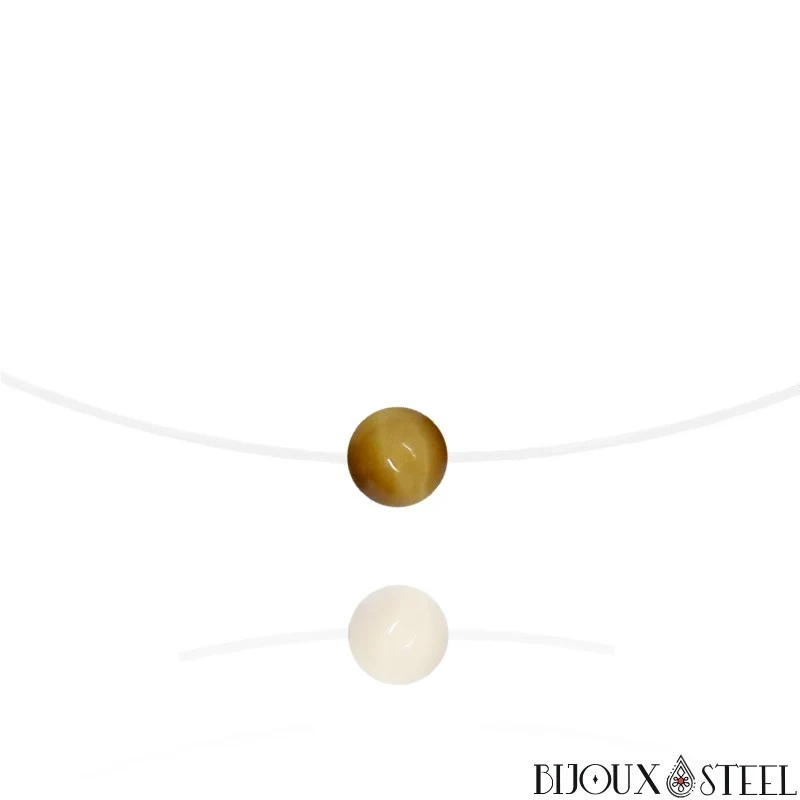 Collier à perle d'oeil de tigre caramel sur fil de nylon