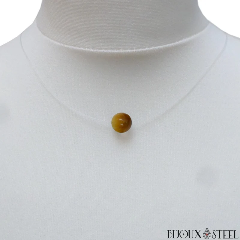 Collier à perle d'oeil de tigre caramel sur fil de nylon