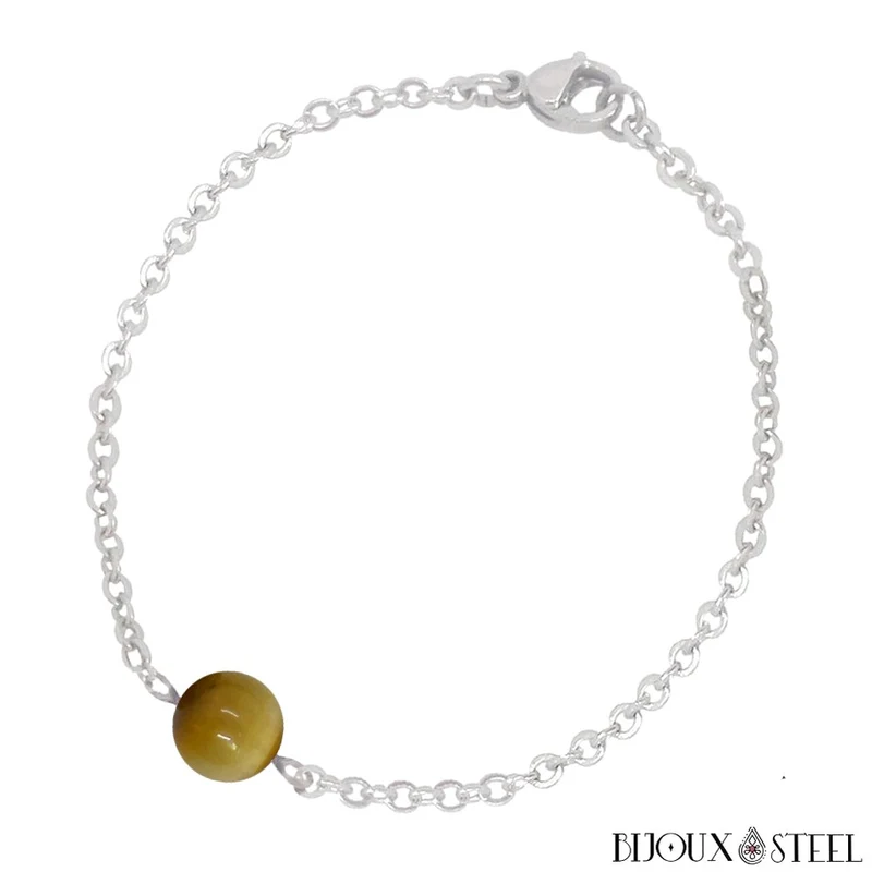 Bracelet à perle d'oeil de tigre caramel en acier inoxydable