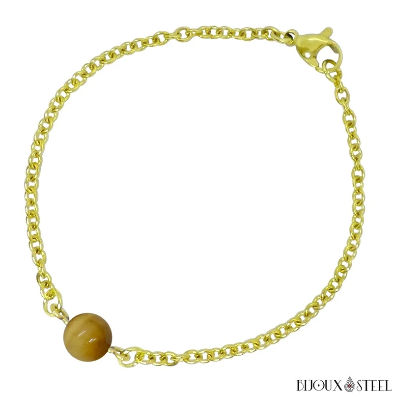 Bracelet à perle d'oeil de tigre caramel en acier inoxydable
