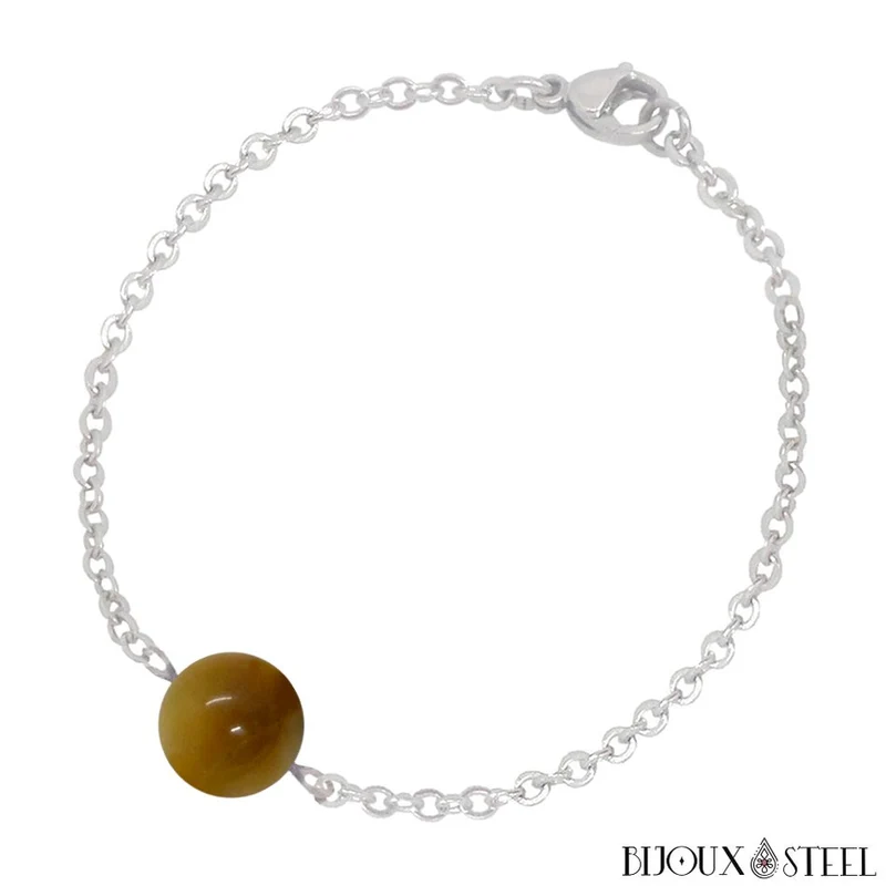Bracelet à perle d'oeil de tigre caramel en acier inoxydable