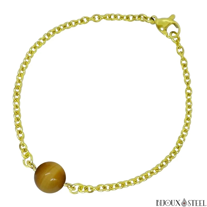 Bracelet à perle d'oeil de tigre caramel en acier inoxydable
