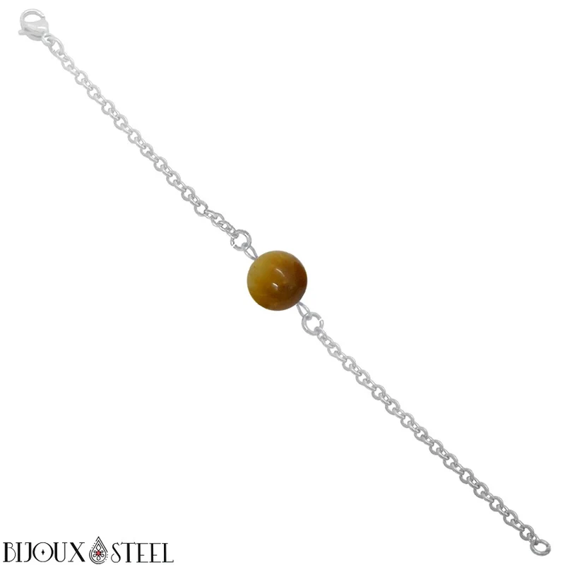 Bracelet à perle d'oeil de tigre caramel en acier inoxydable