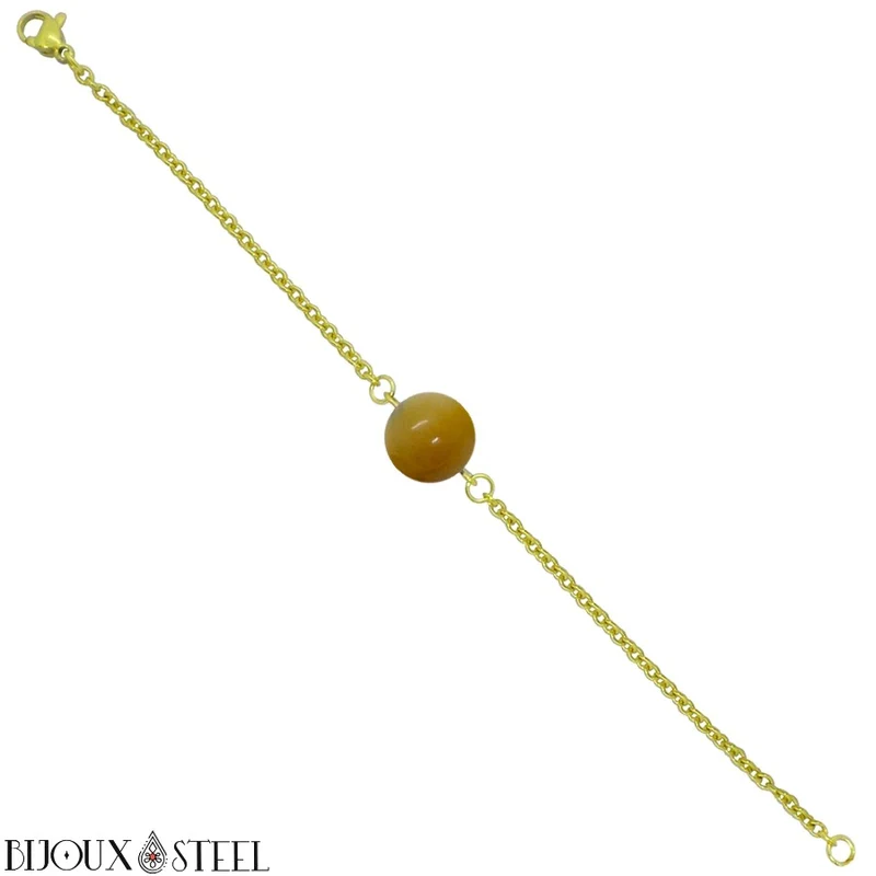 Bracelet à perle d'oeil de tigre caramel en acier inoxydable