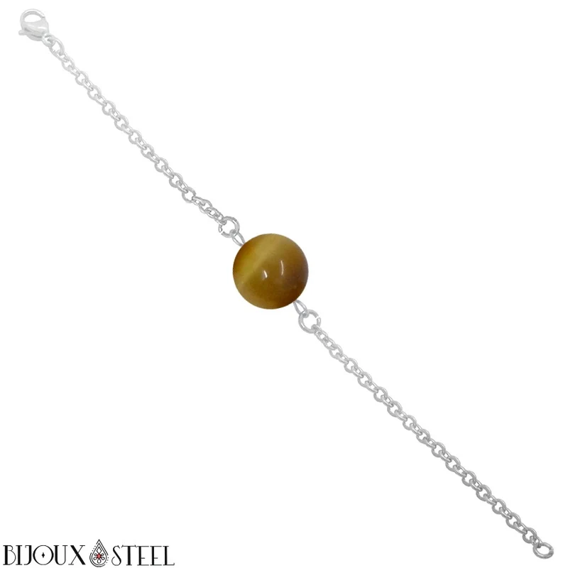 Bracelet à perle d'oeil de tigre caramel en acier inoxydable