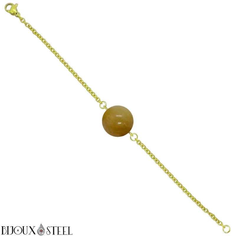 Bracelet à perle d'oeil de tigre caramel en acier inoxydable