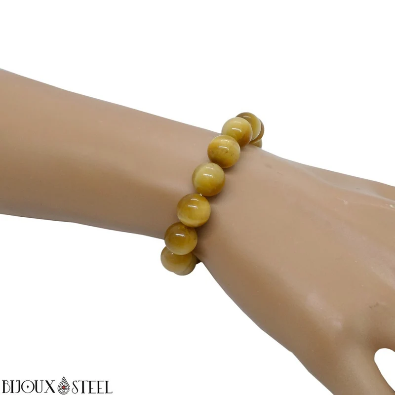 Bracelet en perles d'oeil de tigre caramel 10mm