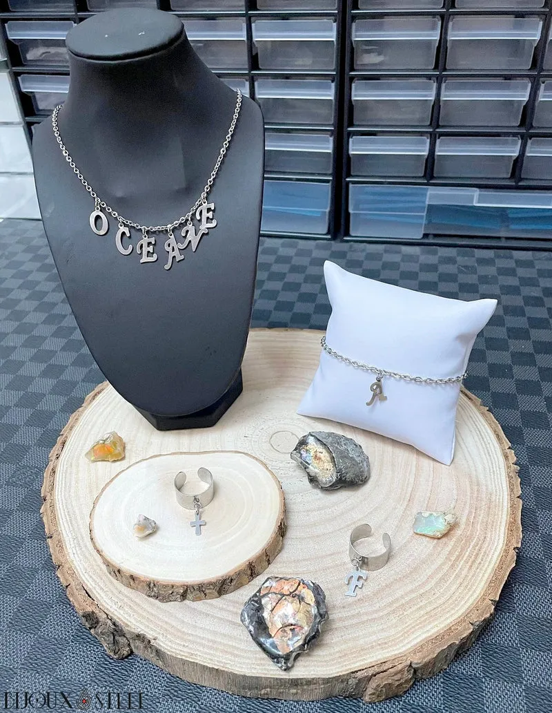 Collier prénom argenté lettres pendantes personnalisables en acier inoxydable
