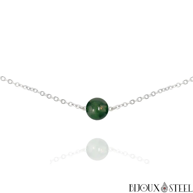 Collier à perle d'agate mousse en acier inoxydable