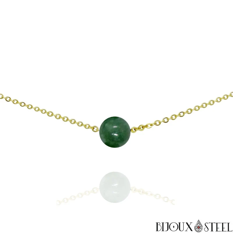 Collier à perle d'agate mousse en acier inoxydable