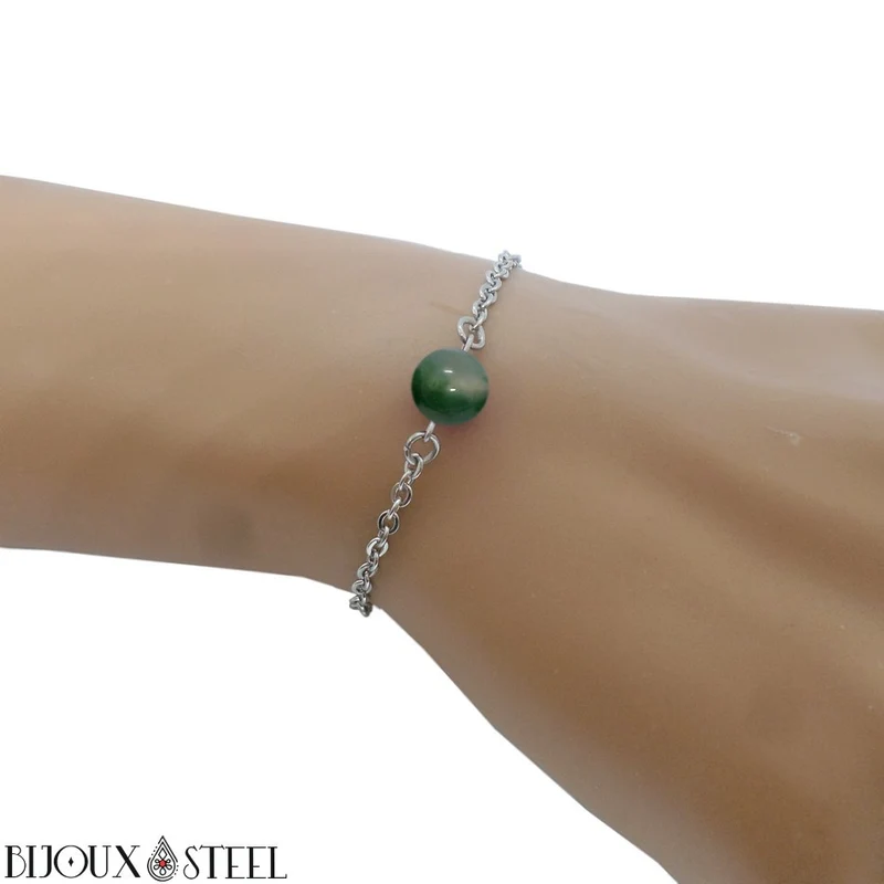 Bracelet à perle d'agate mousse en acier inoxydable