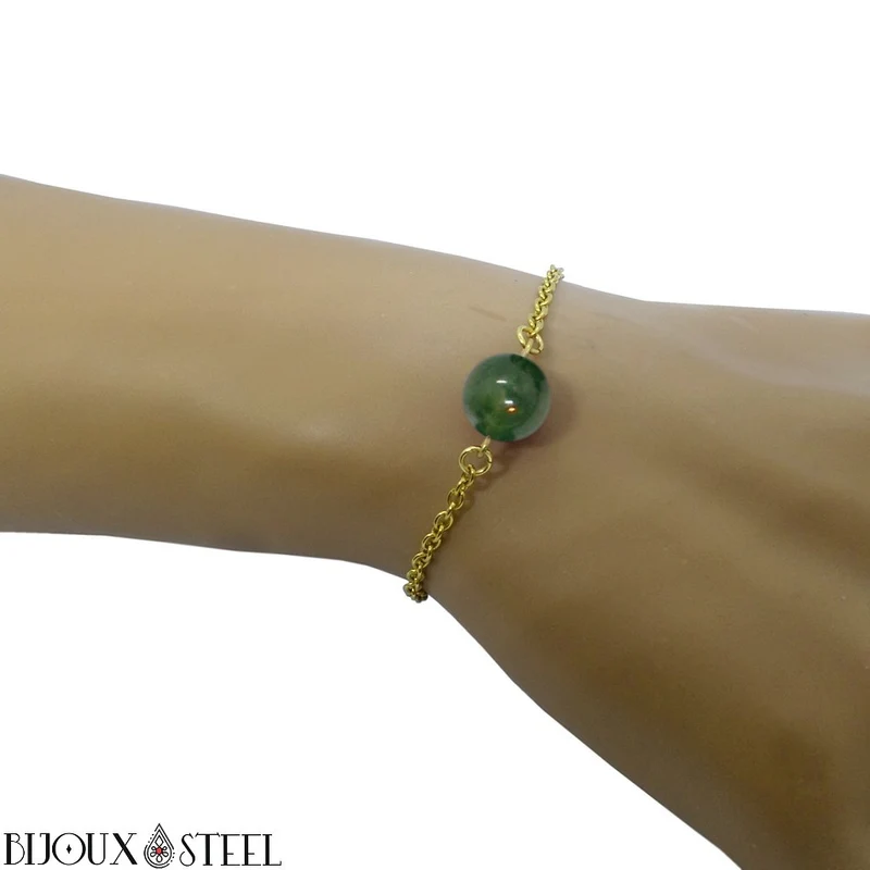 Bracelet à perle d'agate mousse en acier inoxydable