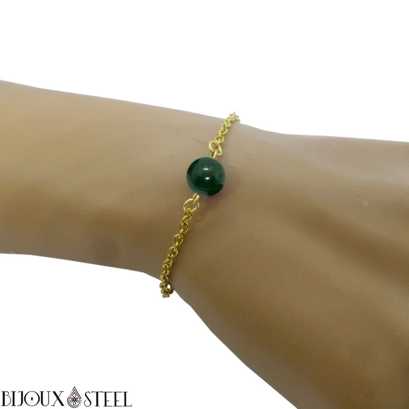 Bracelet à perle d'agate mousse en acier inoxydable