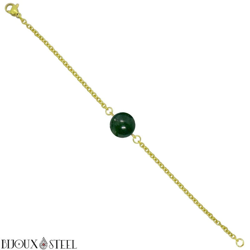 Bracelet à perle d'agate mousse en acier inoxydable
