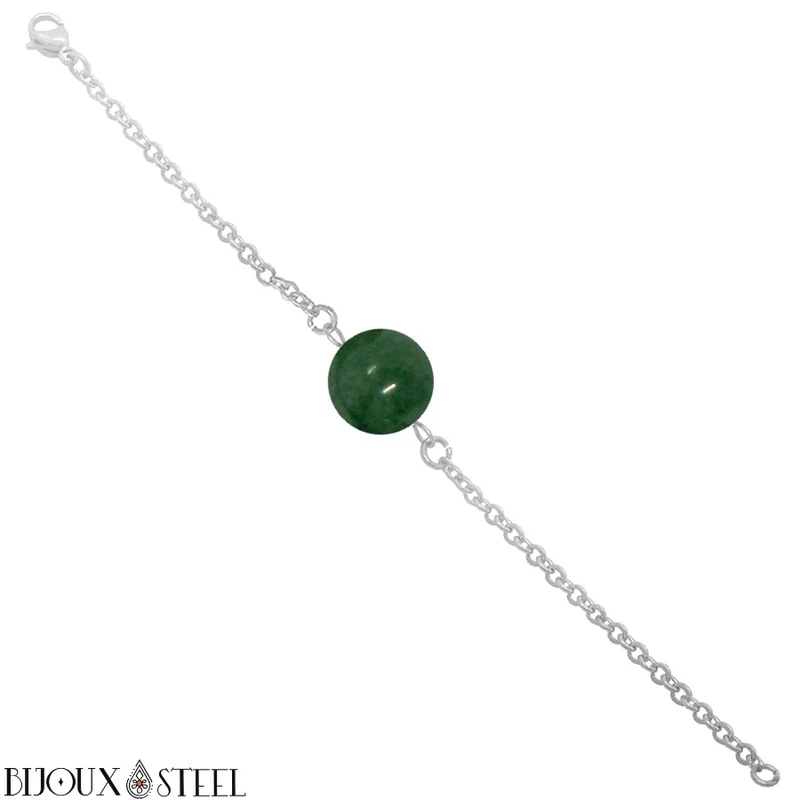 Bracelet à perle d'agate mousse en acier inoxydable