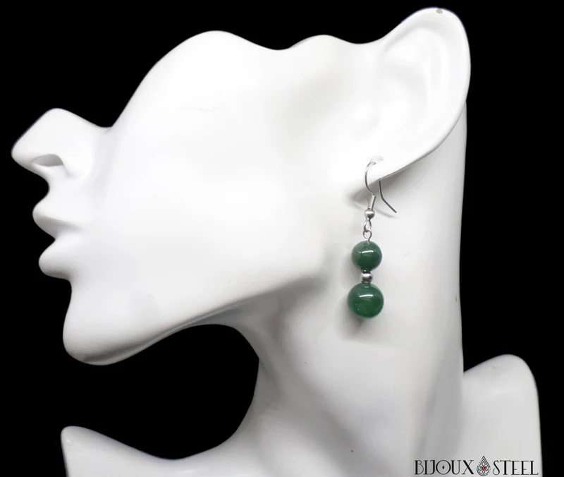 Boucles d'oreilles pendantes doubles perles d'agate mousse