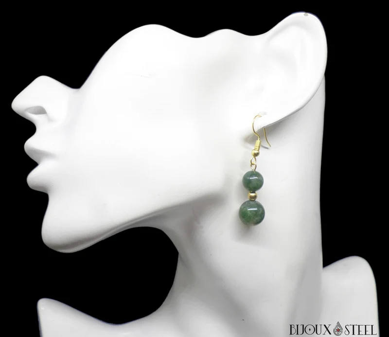 Boucles d'oreilles pendantes doubles perles d'agate mousse