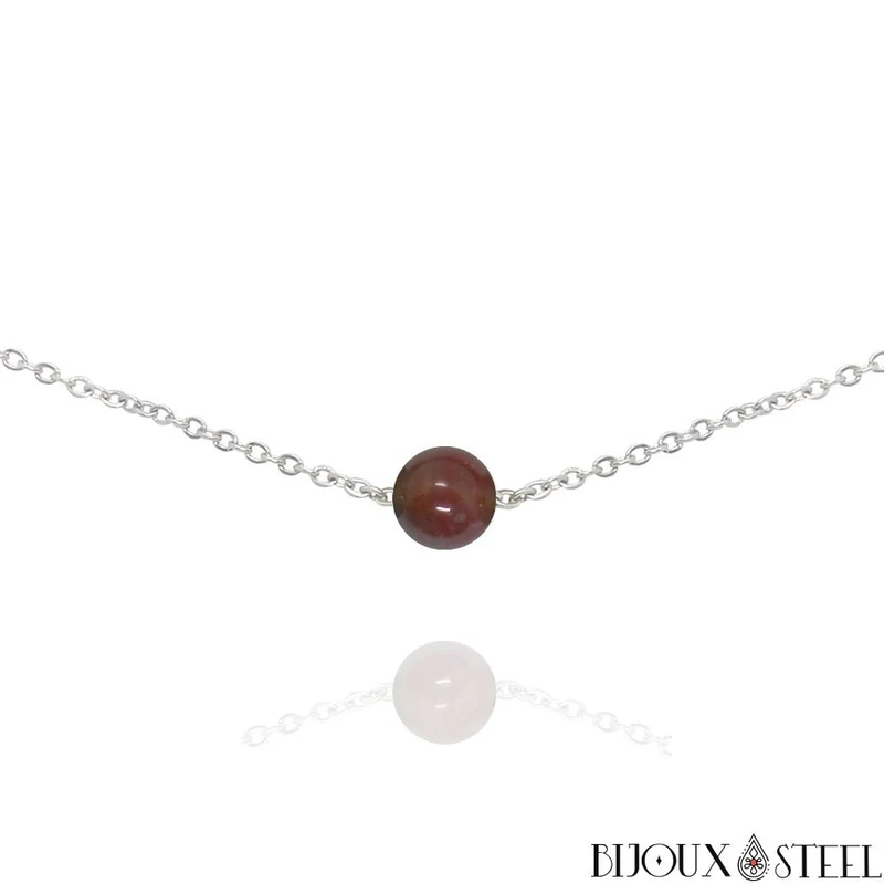 Collier à perle d'agate indienne en acier inoxydable