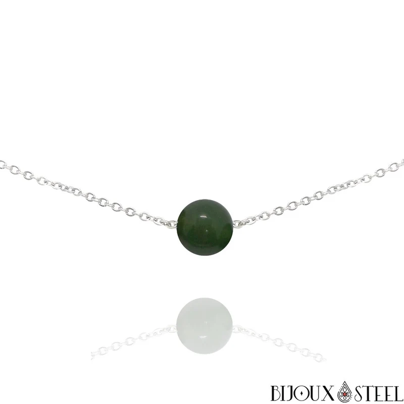 Collier à perle d'agate indienne en acier inoxydable