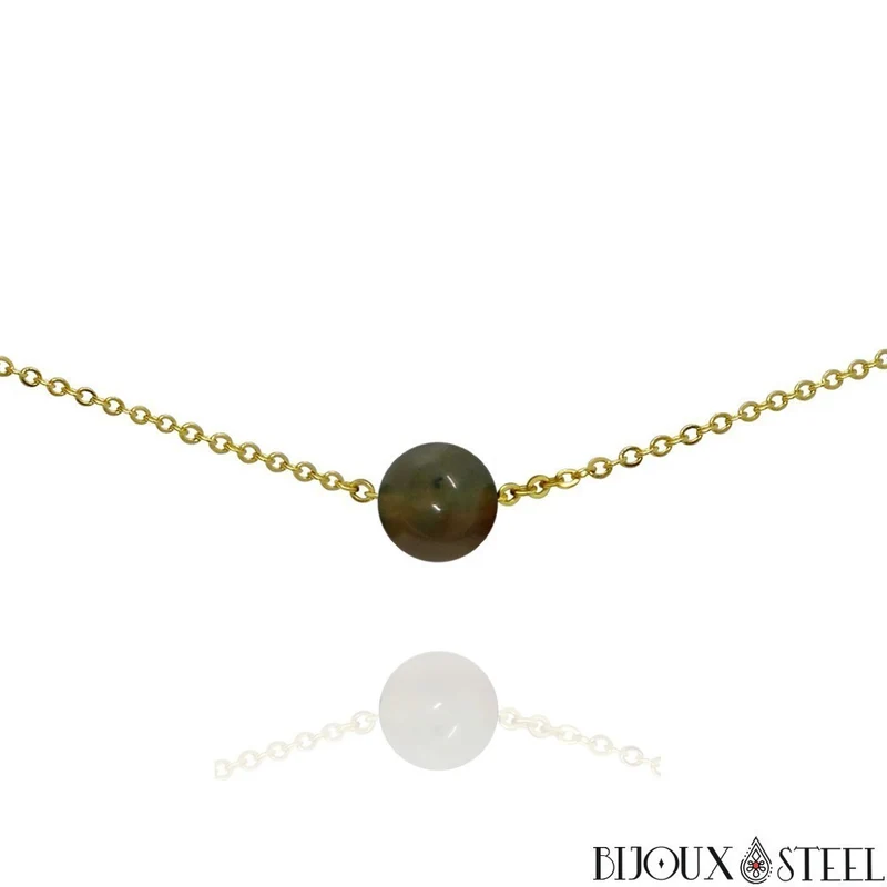 Collier à perle d'agate indienne en acier inoxydable
