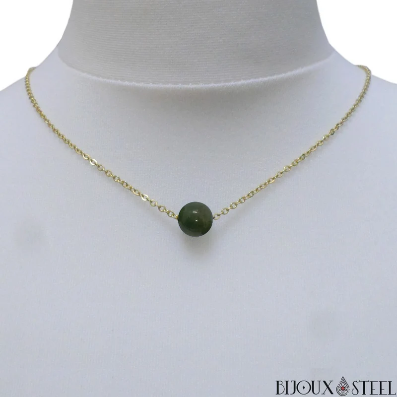Collier à perle d'agate indienne en acier inoxydable