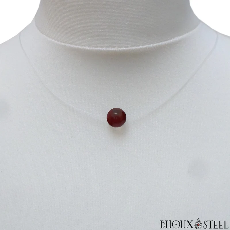 Collier à perle d'agate indienne sur fil de nylon