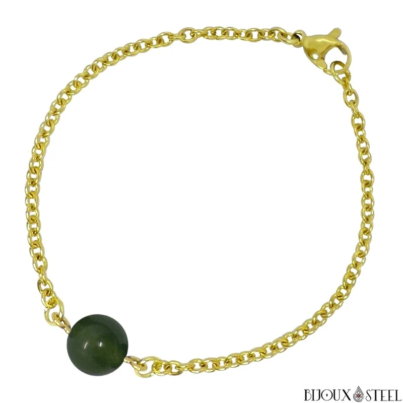Bracelet à perle d'agate indienne en acier inoxydable
