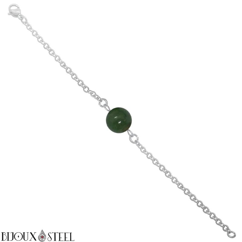 Bracelet à perle d'agate indienne en acier inoxydable