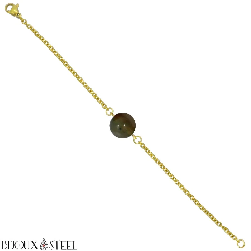 Bracelet à perle d'agate indienne en acier inoxydable
