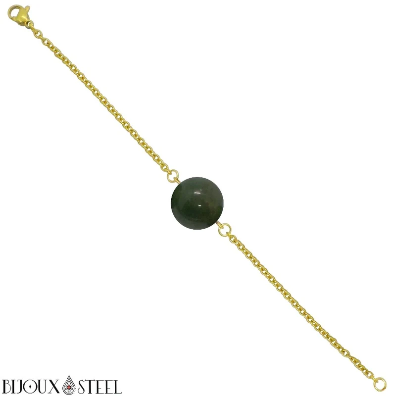 Bracelet à perle d'agate indienne en acier inoxydable