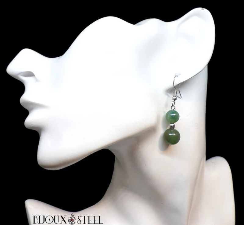 Boucles d'oreilles pendantes doubles perles d'agate indienne