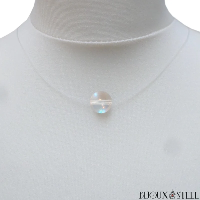 Collier à perle de quartz angel aura sur fil de nylon
