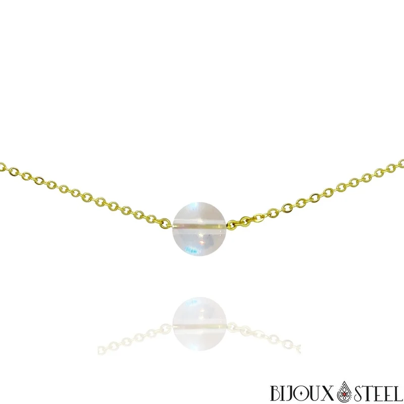 Collier à perle de quartz angel aura en acier inoxydable