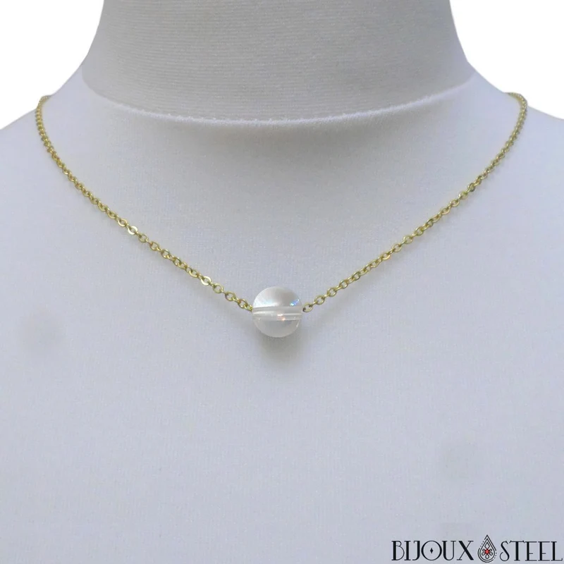 Collier à perle de quartz angel aura en acier inoxydable