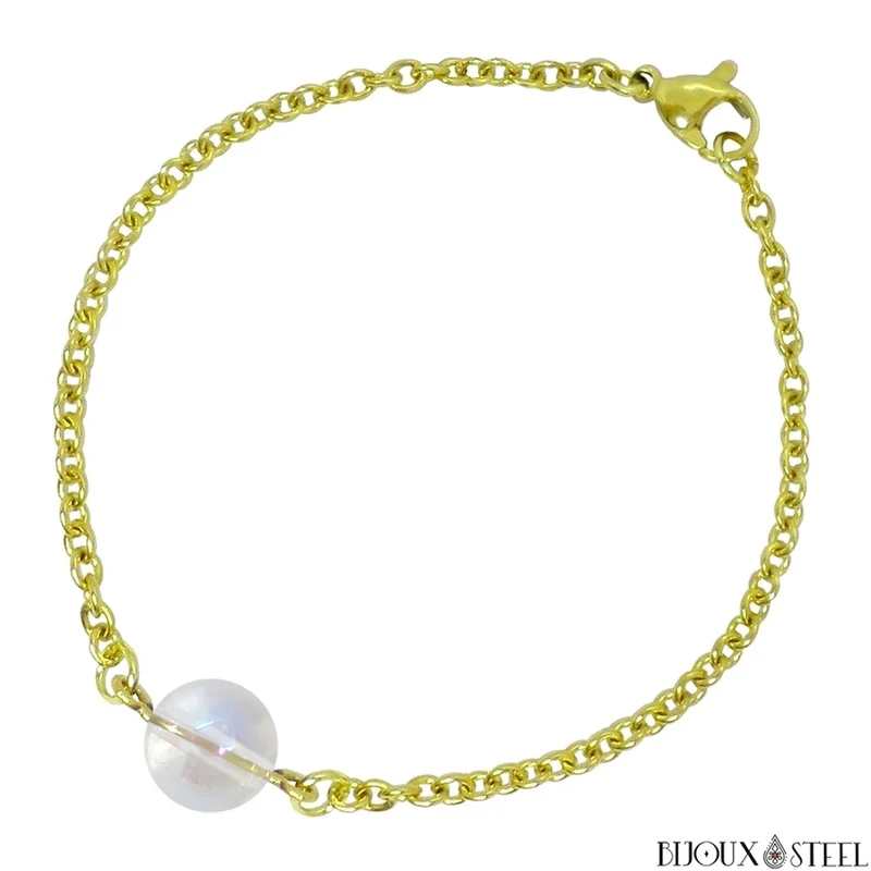Bracelet à perle de quartz angel aura en acier inoxydable