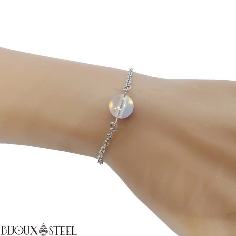 Bracelet à perle de quartz angel aura en acier inoxydable